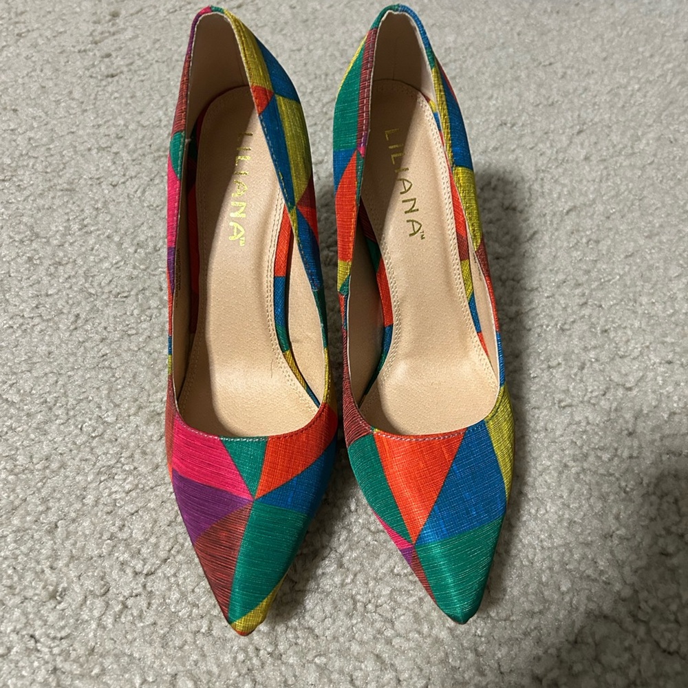 Liliana Multicolor Geometric Women's Heels Never Worn Brand New